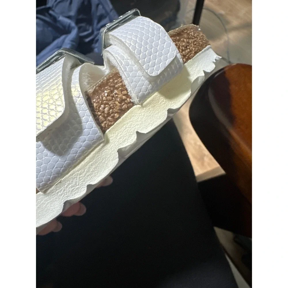 BIRKENSTOCK | Franca Iridescent White Snake Python Embossed Sandals, EU 37
